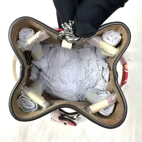 Coach Drawstring Wristlet Chain Strap Cherry Print Silver Chalk Multi CZ030 NWT - Picture 7 of 7